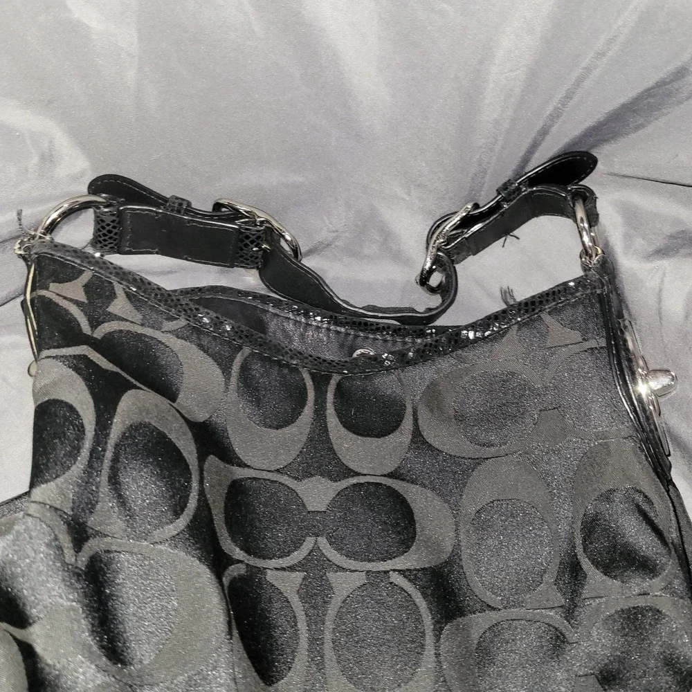 Coach Peyton Trim Signature Black Tote Bag Shoulder Purse Python